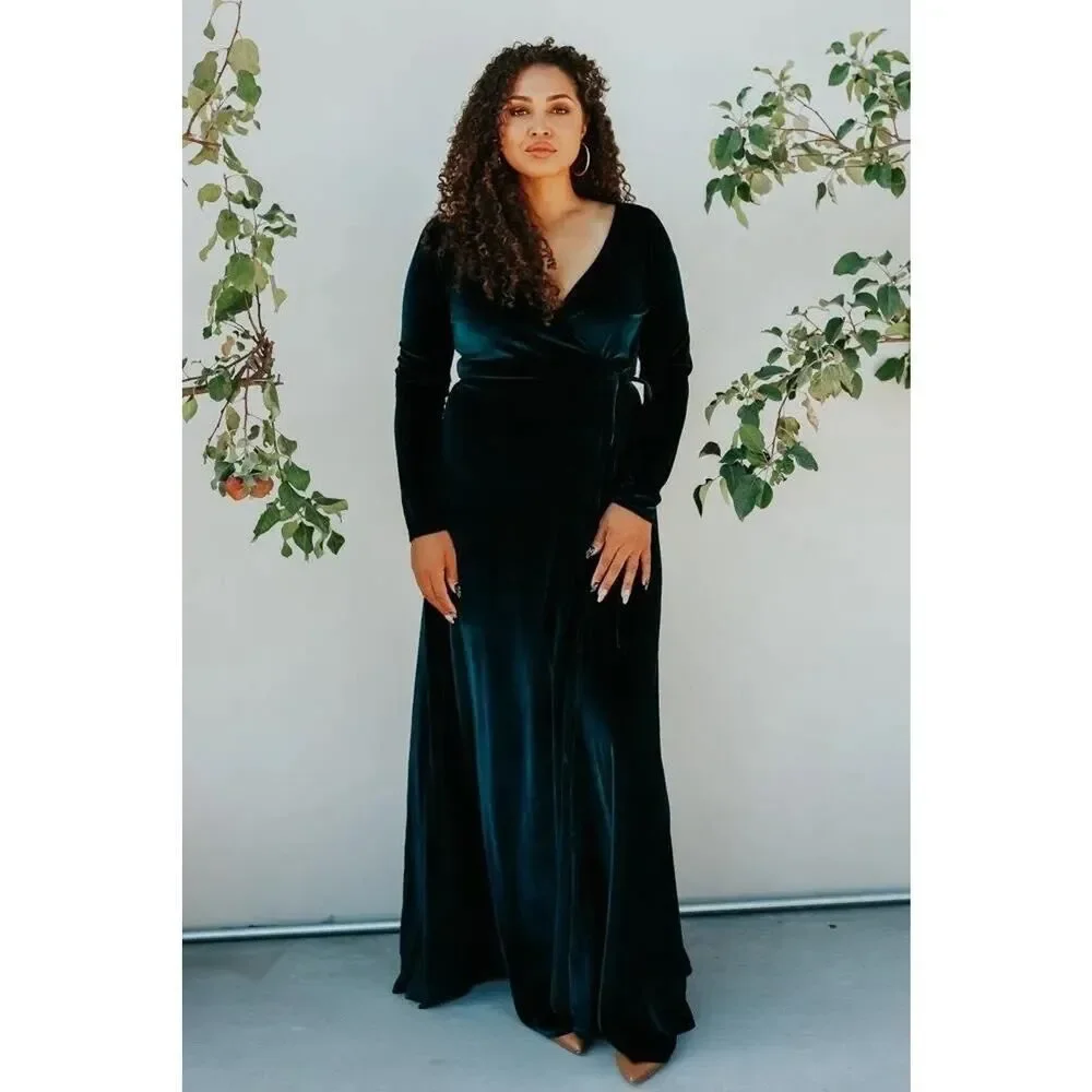 NWT Baltic Born Esmerelda Green Velvet Maxi Wrap Dress Long Sleeve Size M